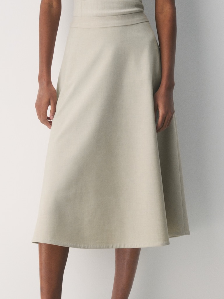 Aritzia Babaton A-Line Midi Skirt In Light Beige Beacon Skirt 0191